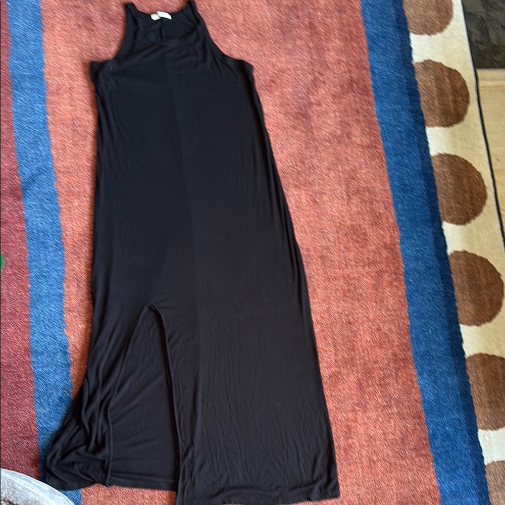 Elegant Black Sleeveless Ribbed Jersey Dress